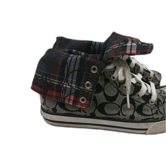 COACH Women's Bonney Hi-Tops Signature Logo W/Plaid Glitter Convertible Shoe 7.5 - Picture 5 of 7